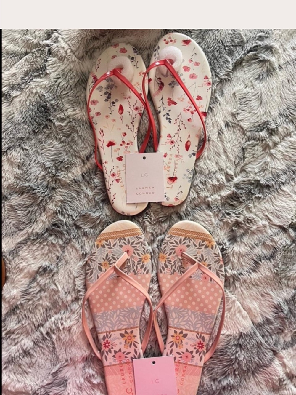 LC Lauren Conrad Pink Floral and Coral Strap Women's Sandals Duo